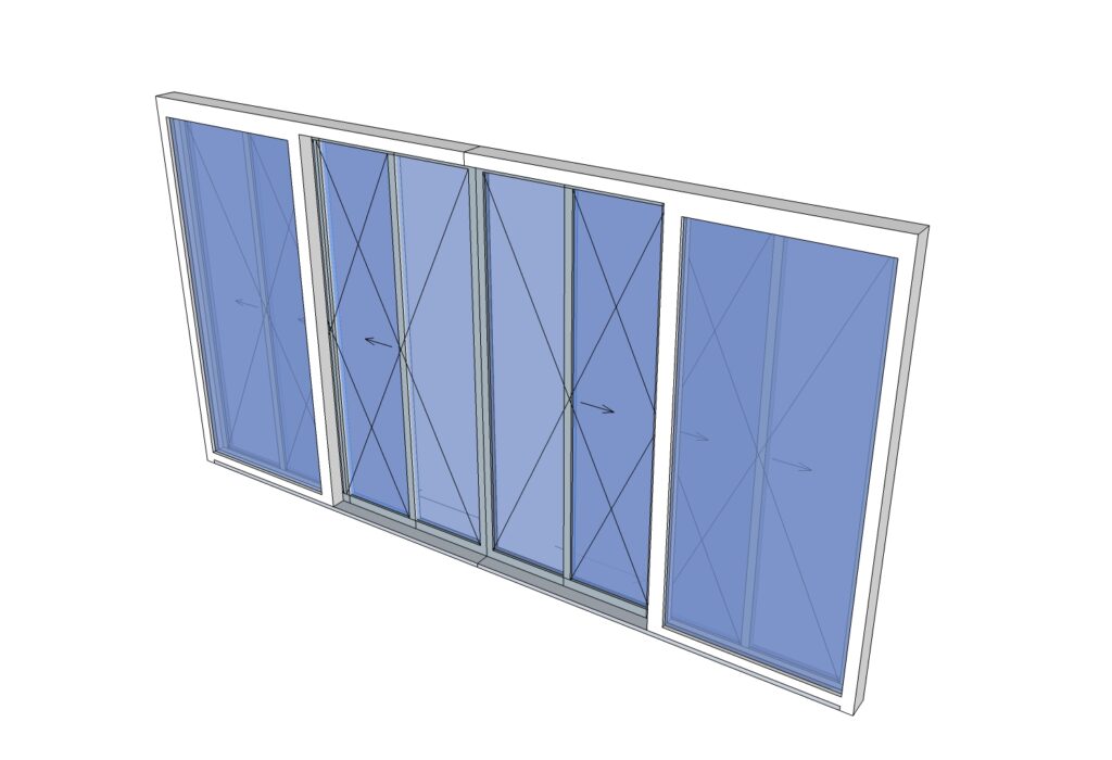 Modèle 3D de baie vitrée composé de 2 demi-baie vitrée en miroir.